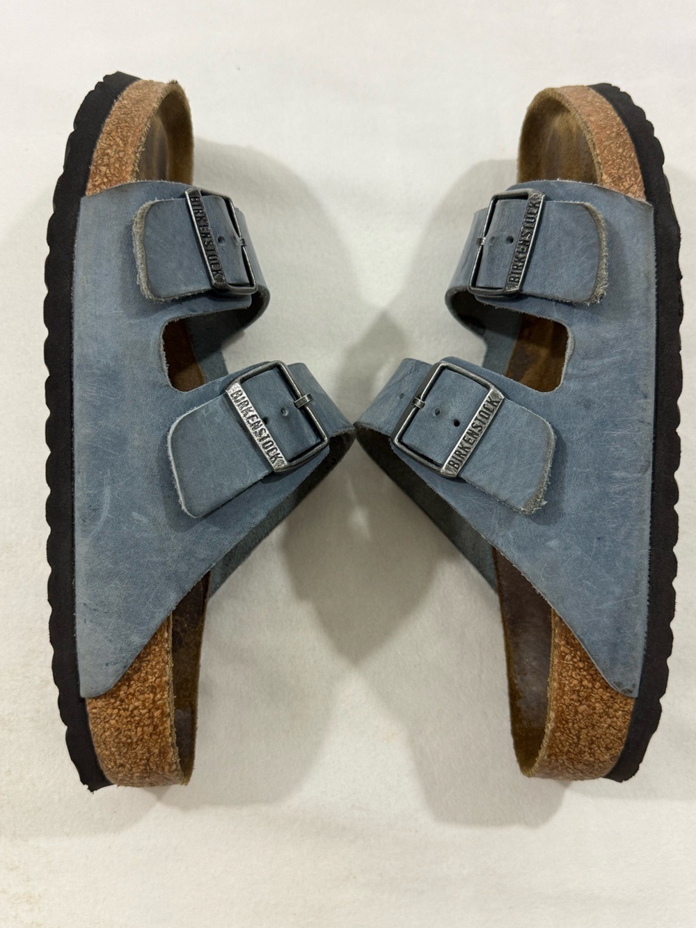 Birkenstock Arizona Suede Sandals Stone Blue Narrow EU 39 US 8 8.5 Double Strap - Picture 6 of 11